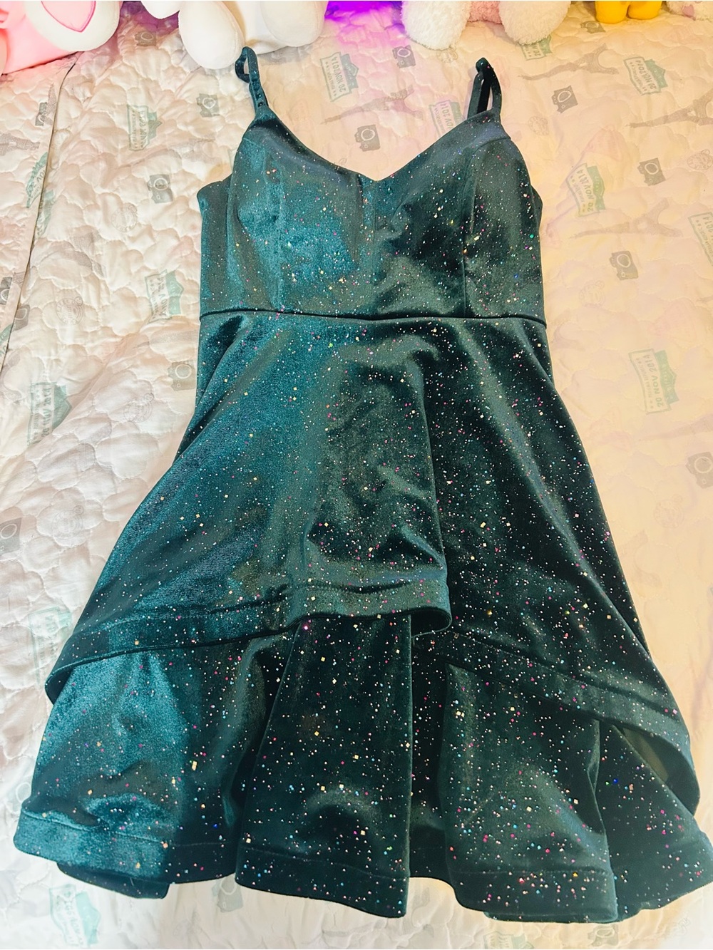 Xtraordinary Emerald Glitter Velvet Party Dress Size 3